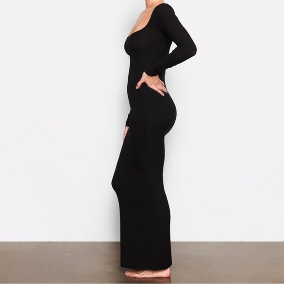 Skims Soft Lounge Long Sleeve Ribbed Maxi Dress Onyx Black Small - Picture 3 of 10